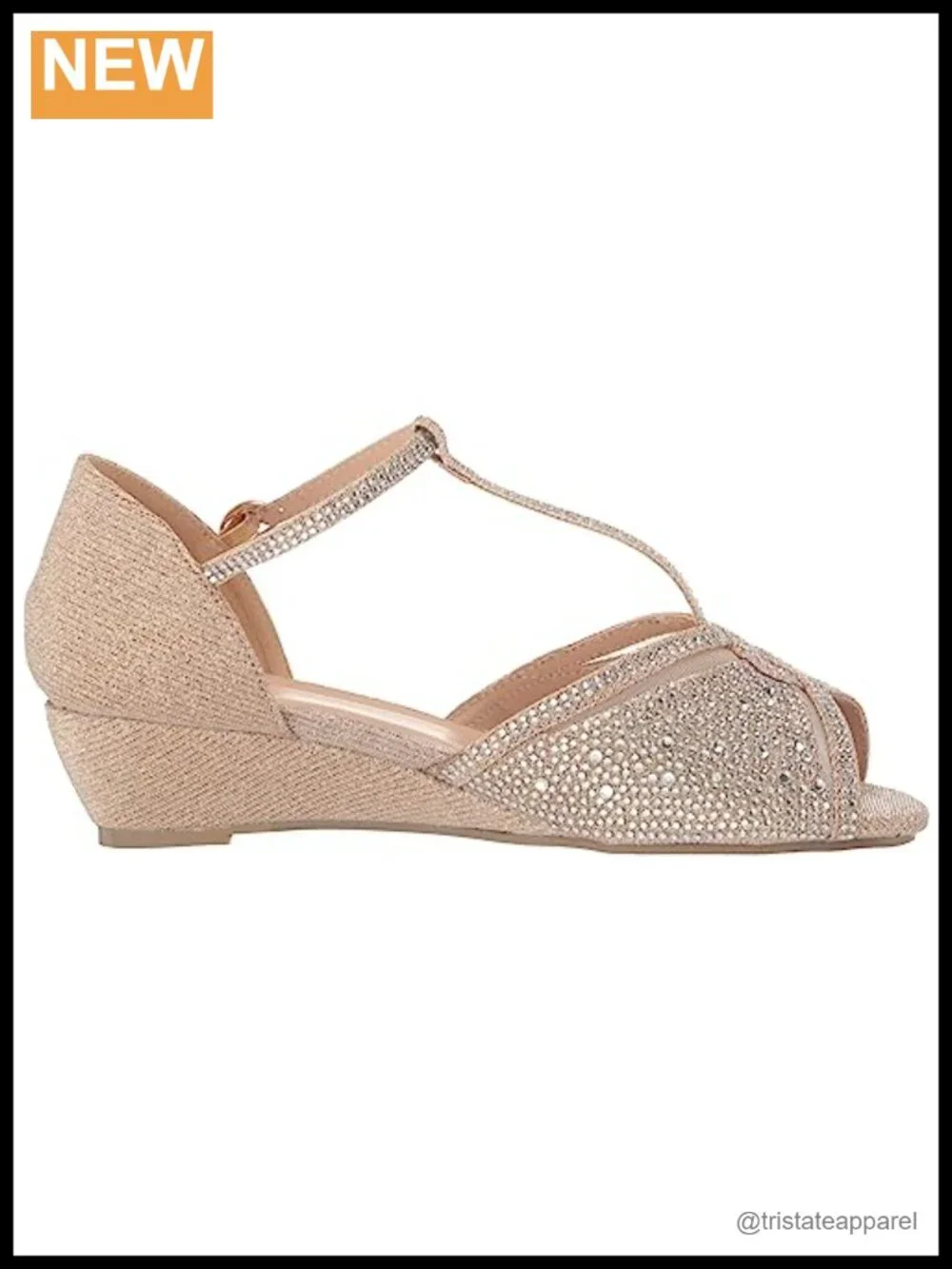 Wedge Sandal T-Strap Open Toe Buckle Glitter Jewels Bridal